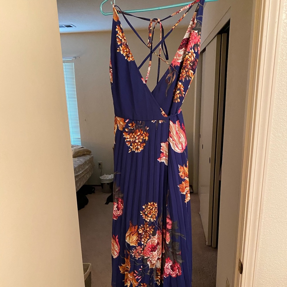 ASOS Tall Blue Floral Pleated Maxi Dress